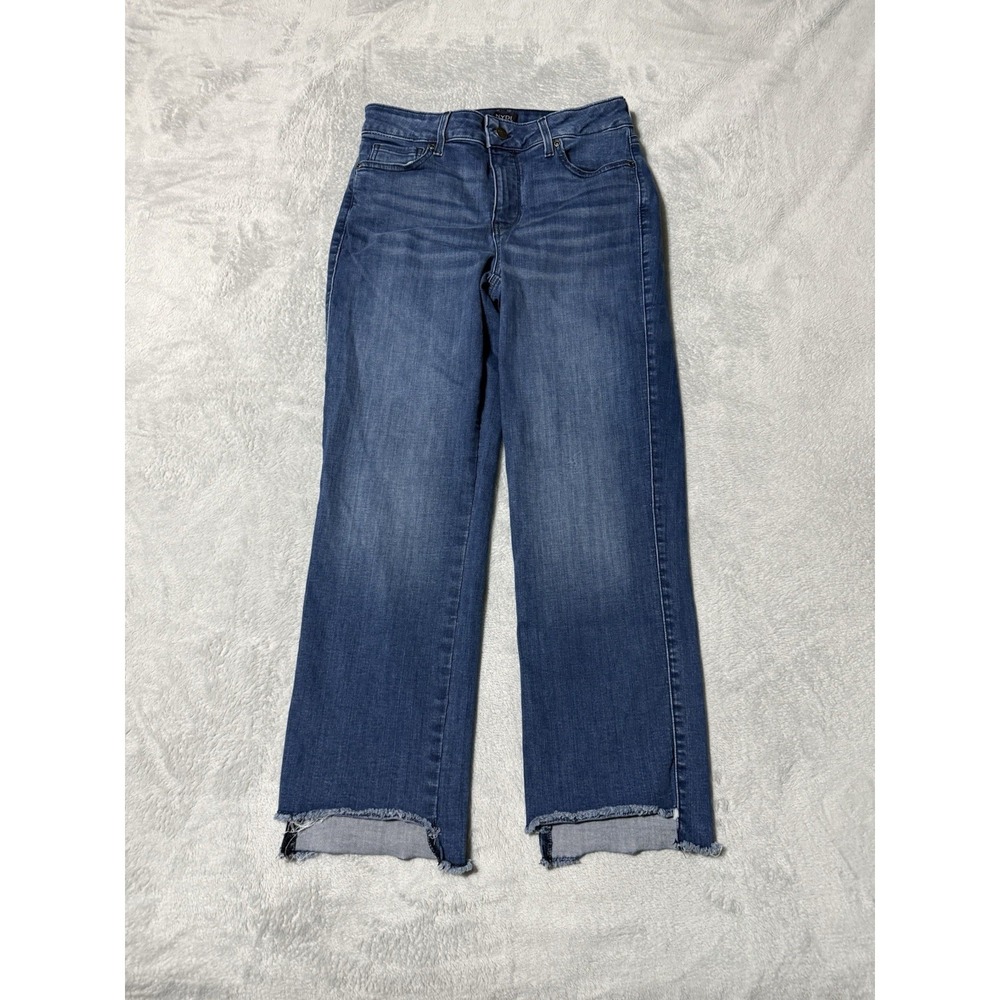 NYDJ Jeans Womens 6 Blue Marilyn Straight Fray Hem Stretch‎ Denim 27x26